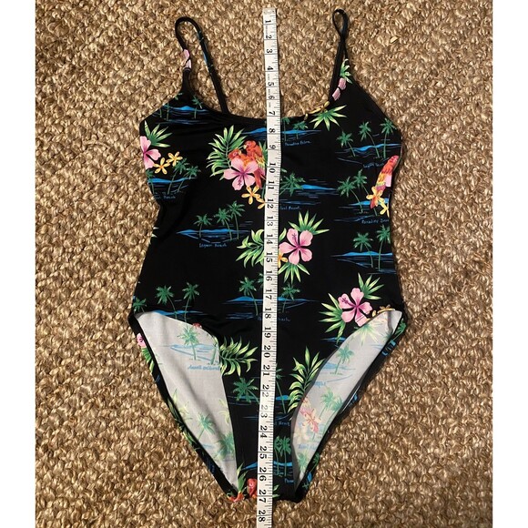 Vintage Paradise Beach Tropical Swimsuit M One Piece Parrots Hibiscus Palm - Picture 10 of 10